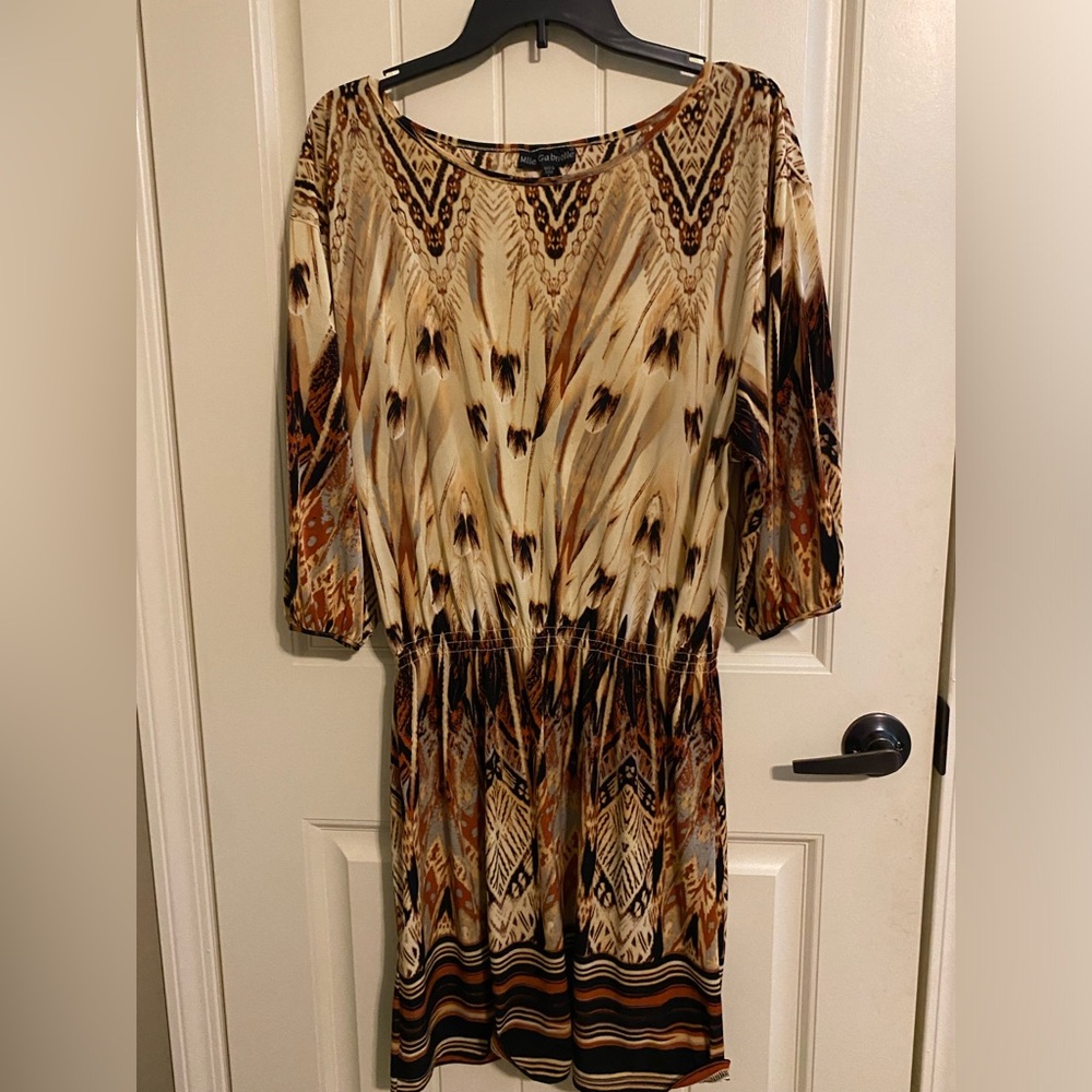Chic Tribal Print Dress - Brown and Tan